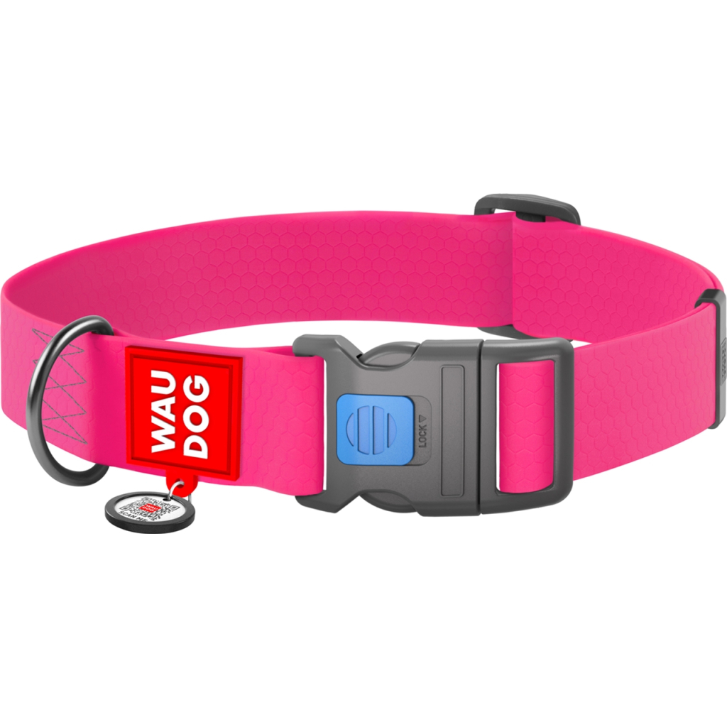 Нашийник для тварин WAUDOG Waterproof з QR паспортом пластиковий фастекс XXL рожевий (25117) - фото 1
