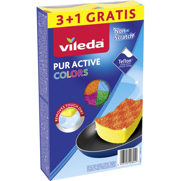 Губки кухонні Vileda Pur Active Colors для тефлону 4 шт. (4023103208049) - фото 1