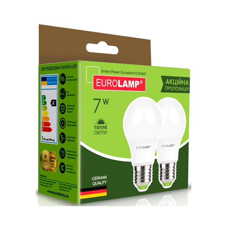 Лампочка Eurolamp LED A60 7W E27 3000K 220V акция 1+1 (MLP-LED-A60-07272(E)) - фото 3