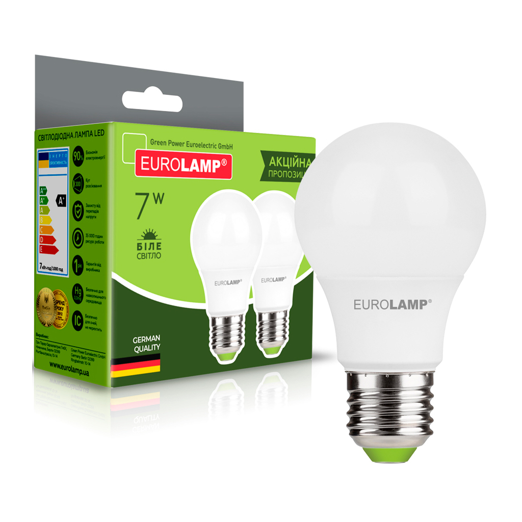 Лампочка Eurolamp LED A60 7W E27 4000K 220V акция 1+1 (MLP-LED-A60-07274(E)) - фото 1