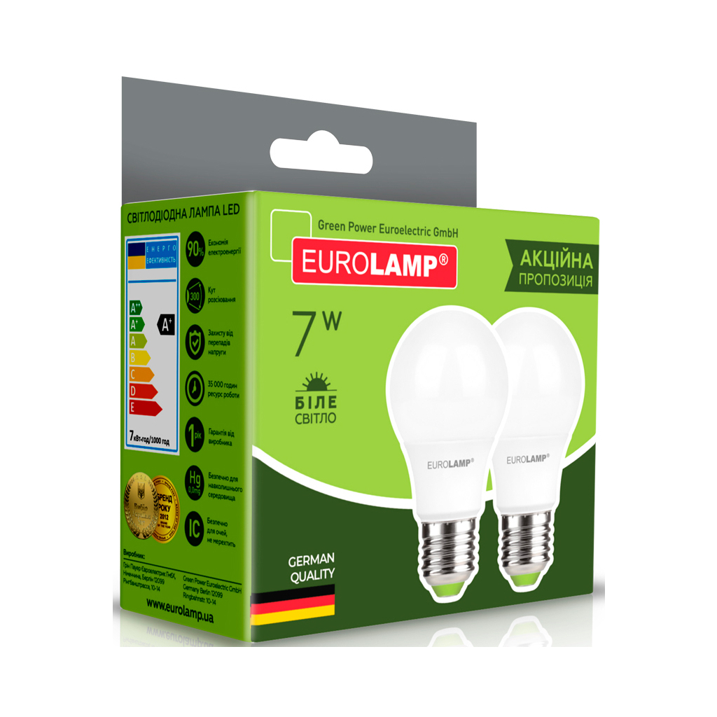 Лампочка Eurolamp LED A60 7W E27 4000K 220V акция 1+1 (MLP-LED-A60-07274(E)) - фото 3 Лампочка Eurolamp LED A60 7W E27 4000K 220V акция 1+1 (MLP-LED-A60-07274(E)) - фото 3