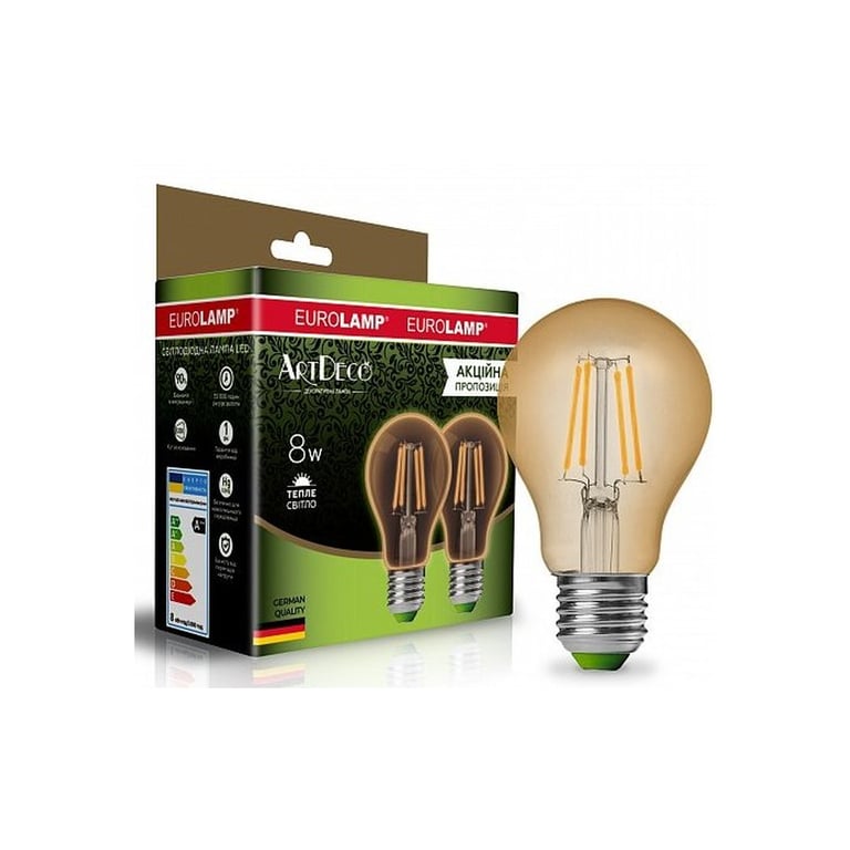 Лампочка Eurolamp A60 8W E27 2700K (deco) акция 1+1 new (MLP-LED-A60-08273(Amber)new) - фото 1