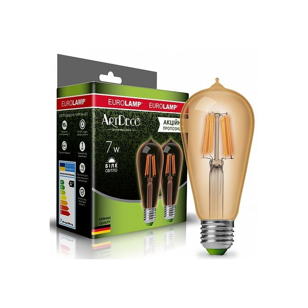 Лампочка Eurolamp ST64 7W E27 4000K (MLP-LED-ST64-07274(Amber)) - фото 1