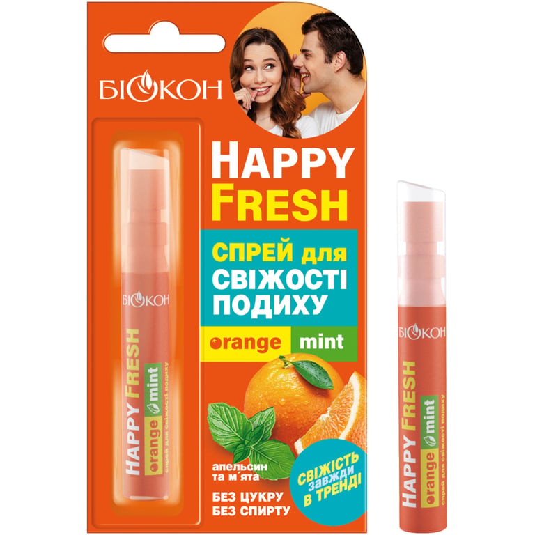 Спрей для ротової порожнини Біокон Happy Fresh Для свіжості подиху Апельсин та м’ята 10 мл (4823110300039)