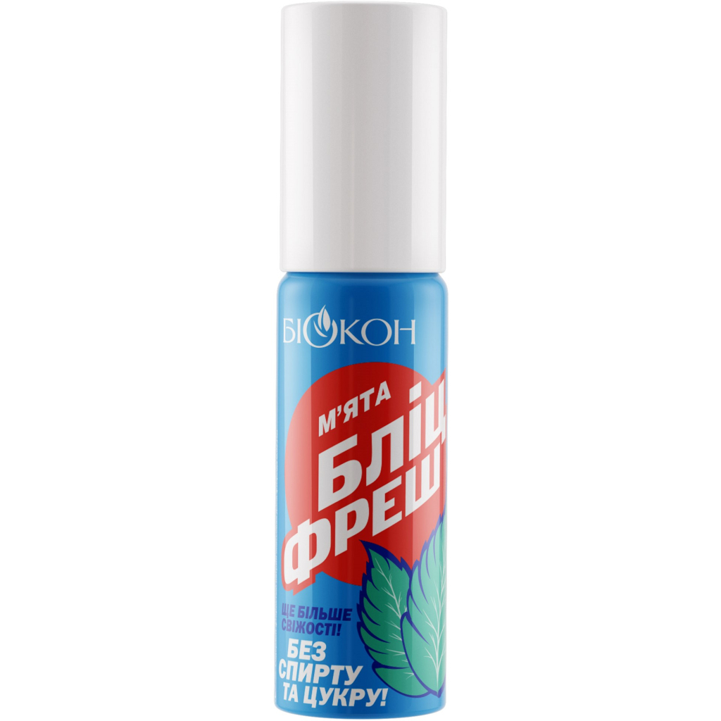 Спрей для ротової порожнини Біокон Бліц-фреш Для свіжості подиху М'ята 25 мл (4820008310460) - фото 1 Спрей для ротової порожнини Біокон Бліц-фреш Для свіжості подиху М'ята 25 мл (4820008310460) - фото 1
