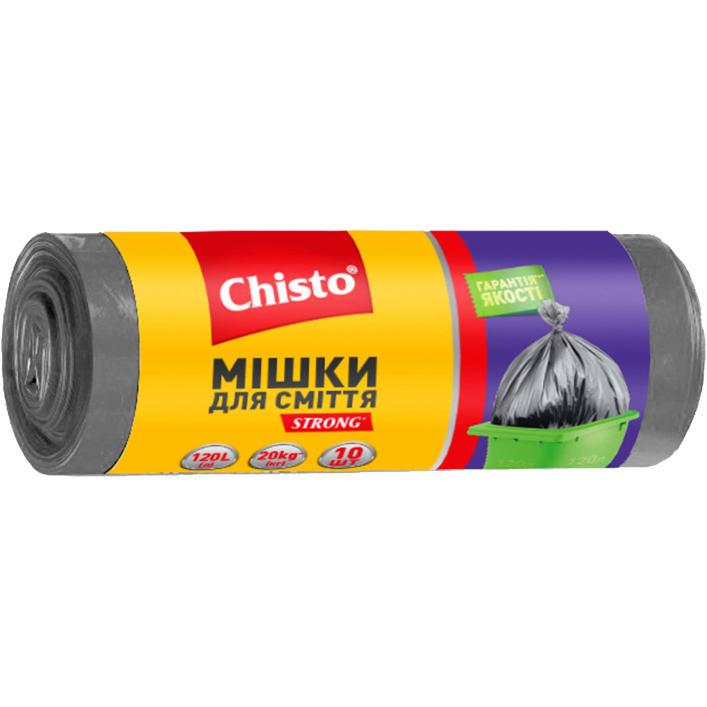 Пакети для сміття Chisto Strong 120 л 10 шт. (4823098407898) Пакети для сміття Chisto Strong 120 л 10 шт. (4823098407898)
