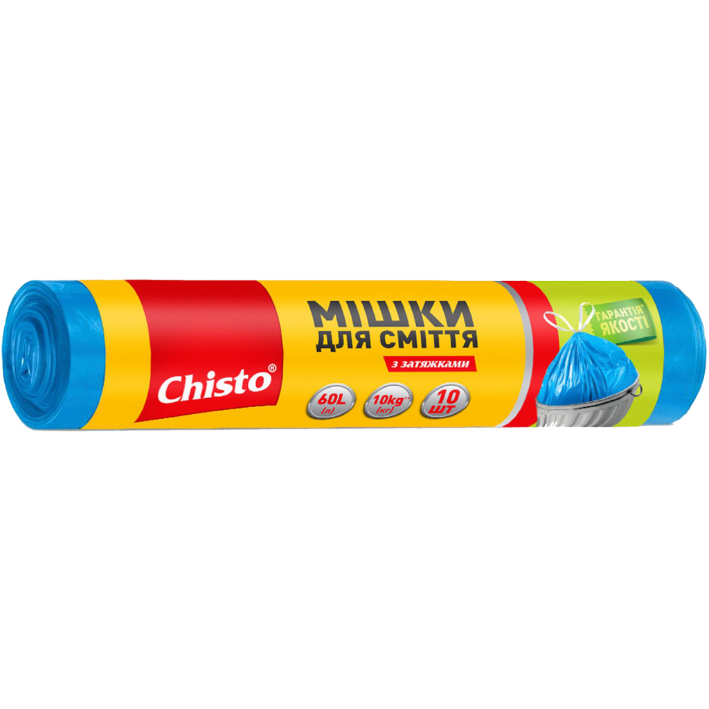 Пакети для сміття Chisto із затяжкою 60 л 10 шт. (4823098410034) Пакети для сміття Chisto із затяжкою 60 л 10 шт. (4823098410034)