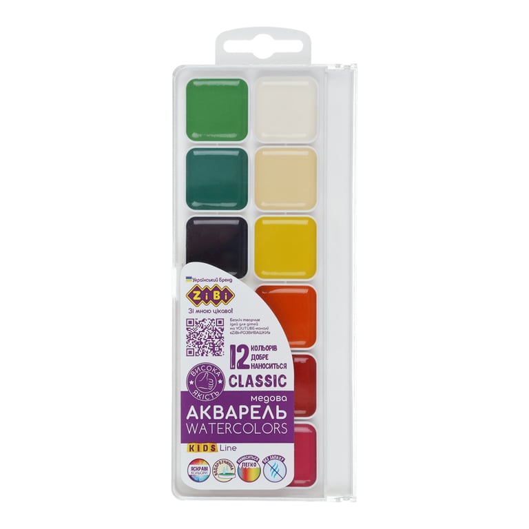 Акварельні фарби ZiBi KIDS Line -2 Classic акварельні, 12 кольорів (ZB.6584) - фото 1