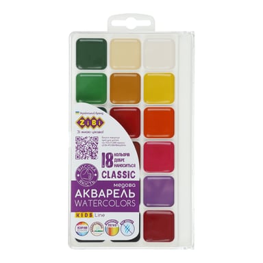 Акварельні фарби KIDS Line -2 Classic 18 кольорів ZiBi (ZB.6586) - фото 1