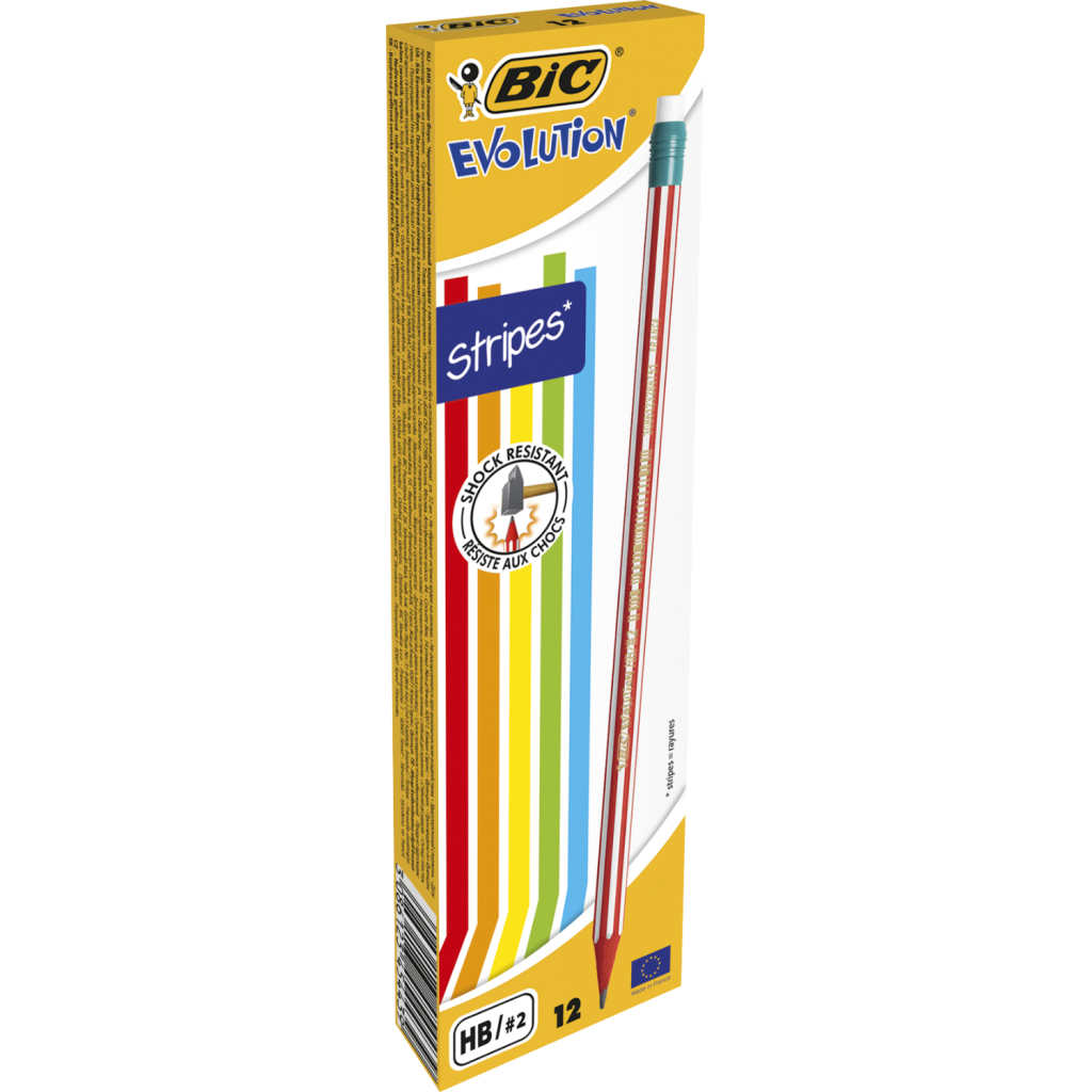 Олівець графітний Bic Evolution Stripes HB, з гумкою (bc8960342) Олівець графітний Bic Evolution Stripes HB, з гумкою (bc8960342)