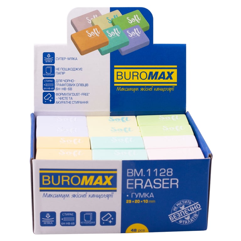Гумка Buromax прямокутна PASTEL 29х19,6х10 мм (BM.1128) - фото 2