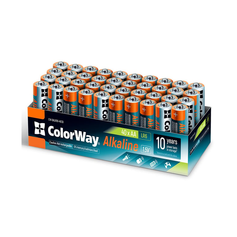 Батарейка ColorWay AA LR6 Alkaline Power (лужні) * 40 colour box (CW-BALR06-40CB) - фото 1