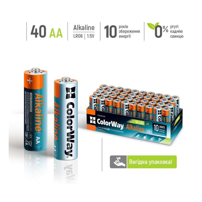 Батарейка ColorWay AA LR6 Alkaline Power (лужні) * 40 colour box (CW-BALR06-40CB) - фото 2