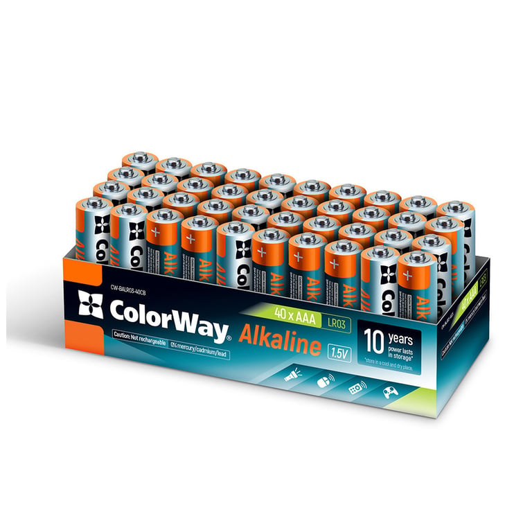 Батарейка ColorWay AAA LR6 Alkaline Power (лужні) * 40 colour box (CW-BALR03-40CB) - фото 1