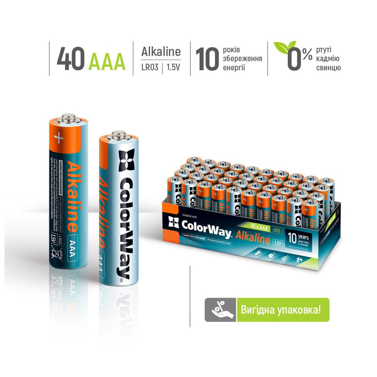 Батарейка ColorWay AAA LR6 Alkaline Power (лужні) * 40 colour box (CW-BALR03-40CB) - фото 2