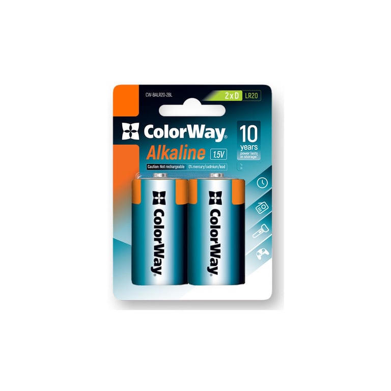 Батарейка ColorWay D LR20 Alkaline Power * 2 (CW-BALR20-2BL) - фото 2