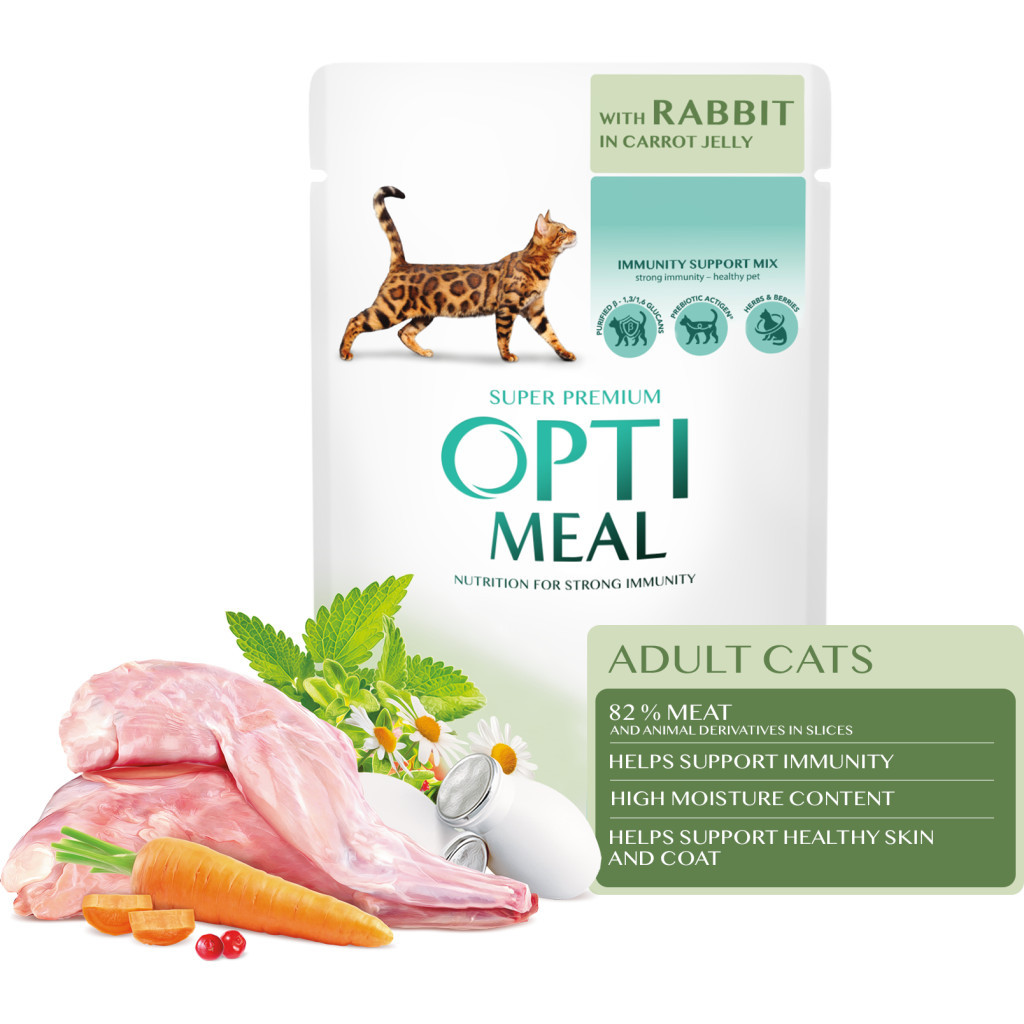 Вологий корм для кішок Optimeal з кроликом в морквяному желе 85 г (4820215365840) - фото 3 Вологий корм для кішок Optimeal з кроликом в морквяному желе 85 г (4820215365840) - фото 3