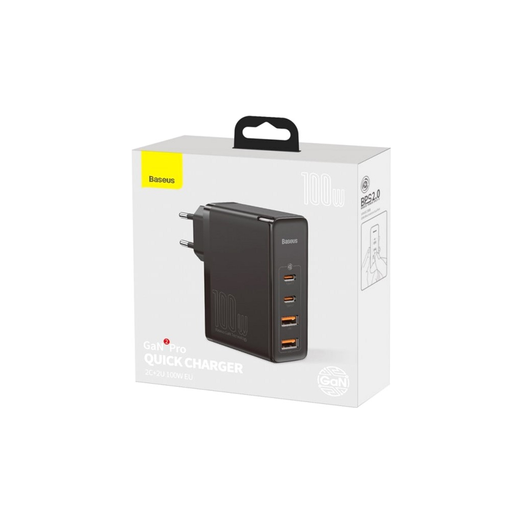 Зарядний пристрій Baseus 2xUSB 100W GaN (2xUSB-C+2xUSB-A) black (CCGAN2P-L01) - фото 7 Зарядний пристрій Baseus 2xUSB 100W GaN (2xUSB-C+2xUSB-A) black (CCGAN2P-L01) - фото 7