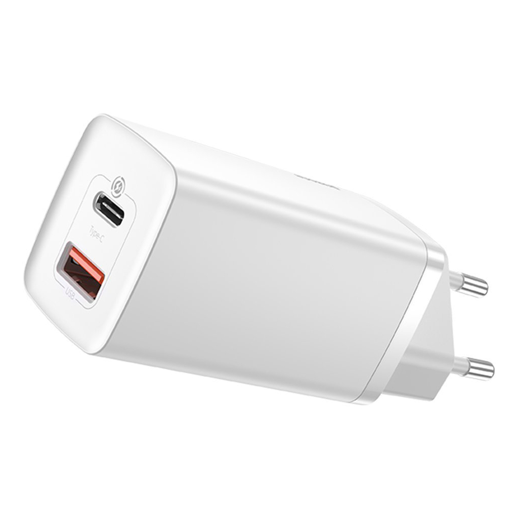 Зарядний пристрій Baseus 2xUSB 65W GaN (USB-C+USB-A) white (CCGAN2L-B02) - фото 1