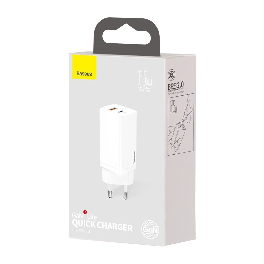 Зарядний пристрій Baseus 2xUSB 65W GaN (USB-C+USB-A) white (CCGAN2L-B02) - фото 5 Зарядний пристрій Baseus 2xUSB 65W GaN (USB-C+USB-A) white (CCGAN2L-B02) - фото 5