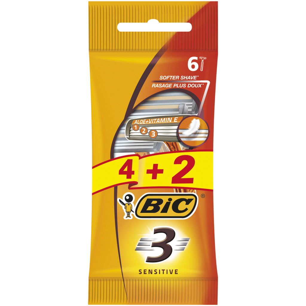 Бритва Bic 3 Sensitive 4 + 2 шт. (3086126693279) Бритва Bic 3 Sensitive 4 + 2 шт. (3086126693279)