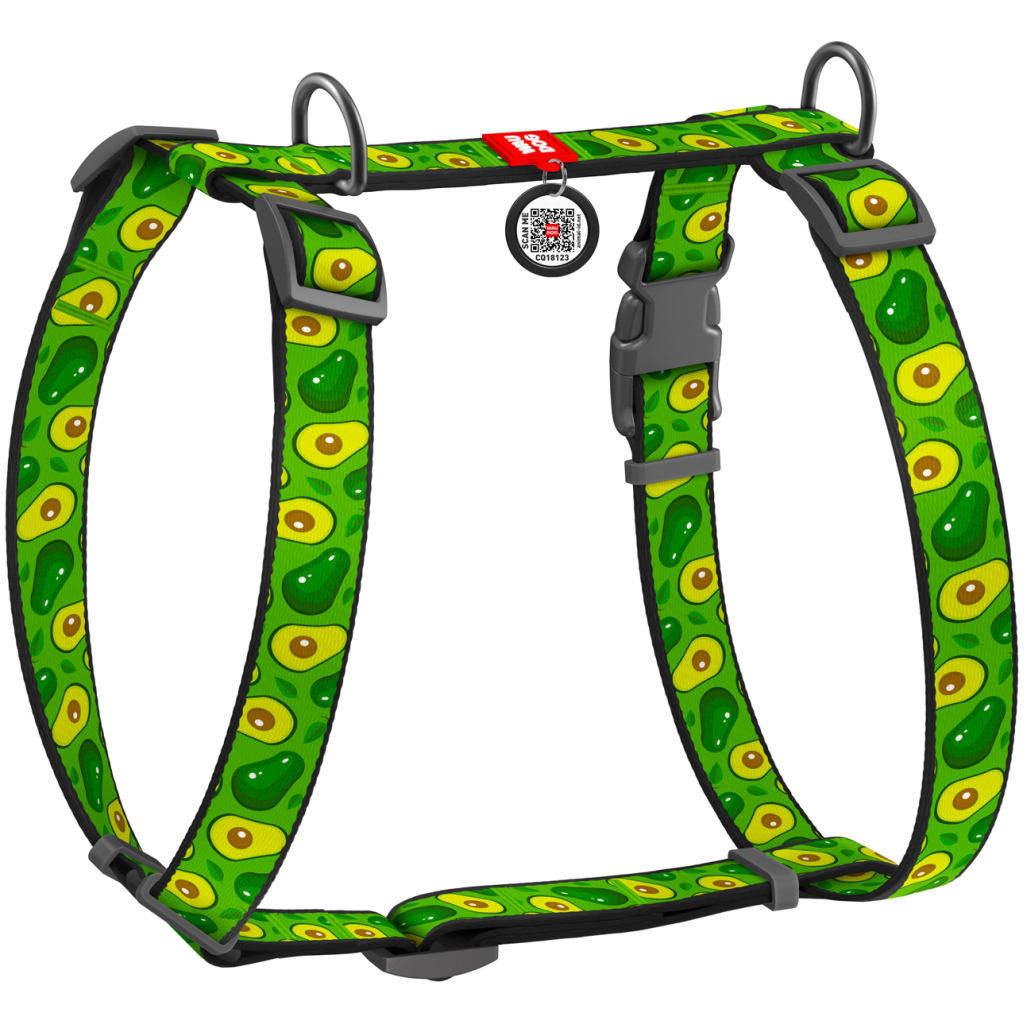 Шлея для собак WAUDOG Nylon з QR паспортом анатомічна H-подібна "Авокадо" M (5550) - фото 1