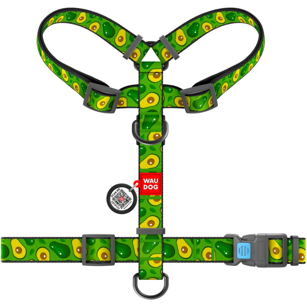 Шлея для собак WAUDOG Nylon з QR паспортом анатомічна H-подібна "Авокадо" M (5550) - фото 2 Шлея для собак WAUDOG Nylon з QR паспортом анатомічна H-подібна "Авокадо" M (5550) - фото 2
