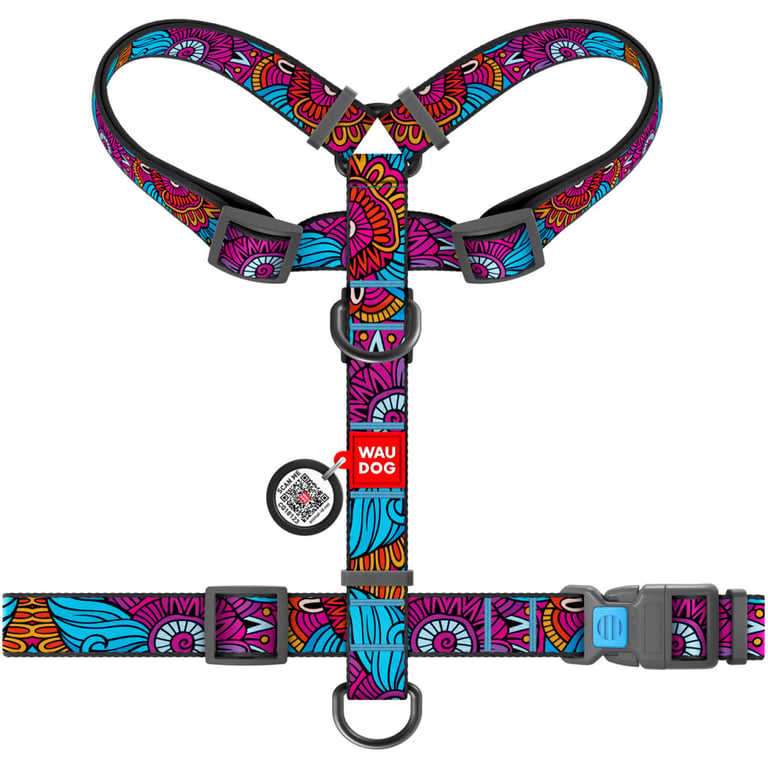 Шлея для собак WAUDOG Nylon з QR паспортом анатомічна H-подібна "Літо" S (5616) - фото 2
