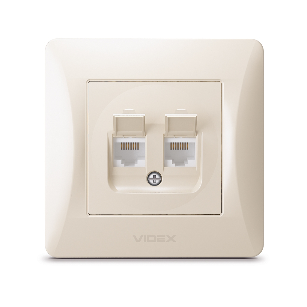 Комп'ютерна розетка Videx BINERA CAT6 + CAT6 подвійна кремова (VF-BNSK2PC6-CR) - фото 1