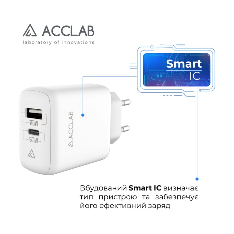 Зарядний пристрій ACCLAB AL-TC220 (1xUSB, 1xType-C) (1283126556494) - фото 4