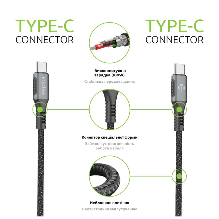 Дата кабель USB-C to USB-C 2.0m CBGPD100WTT2 100W Intaleo (1283126559570) - фото 5