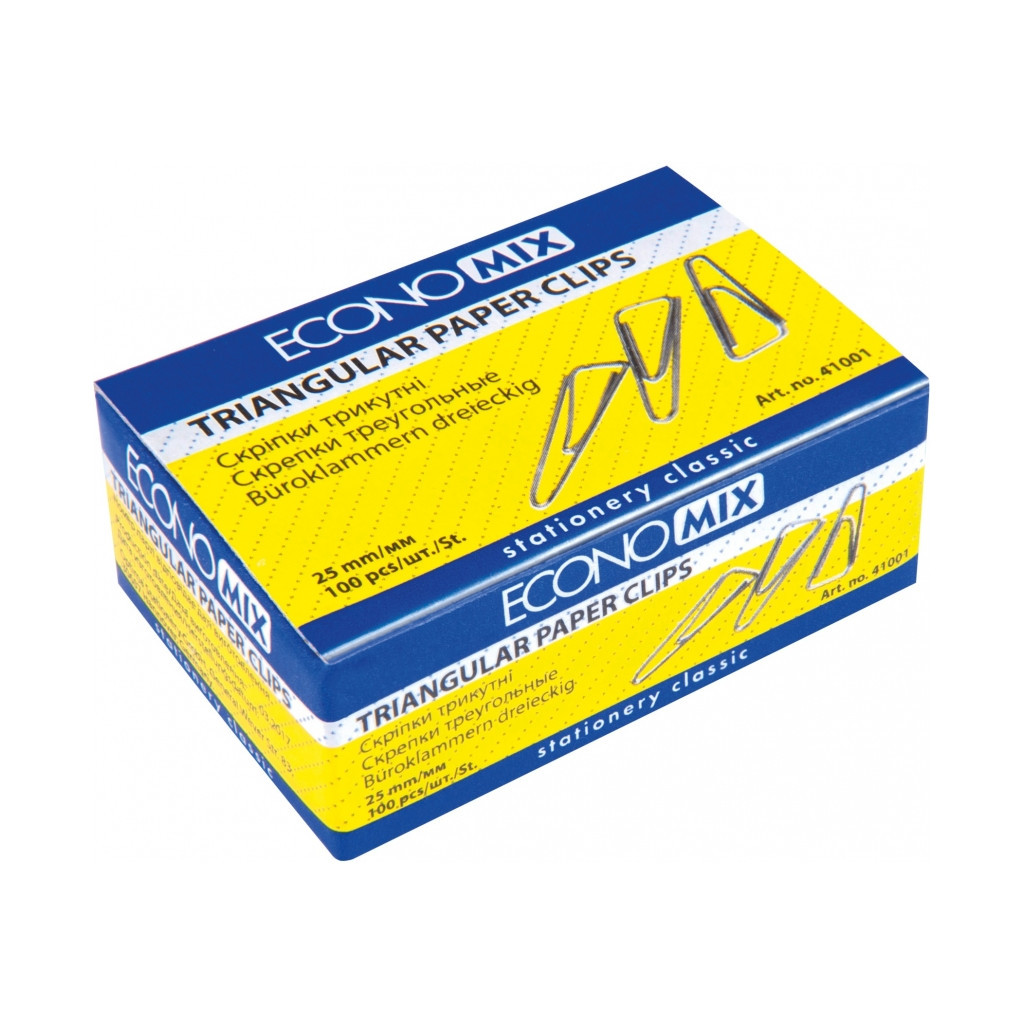 Скріпки канцелярські Economix 25 мм трикутна, 100шт (E41001) - фото 1 Скріпки канцелярські Economix 25 мм трикутна, 100шт (E41001) - фото 1