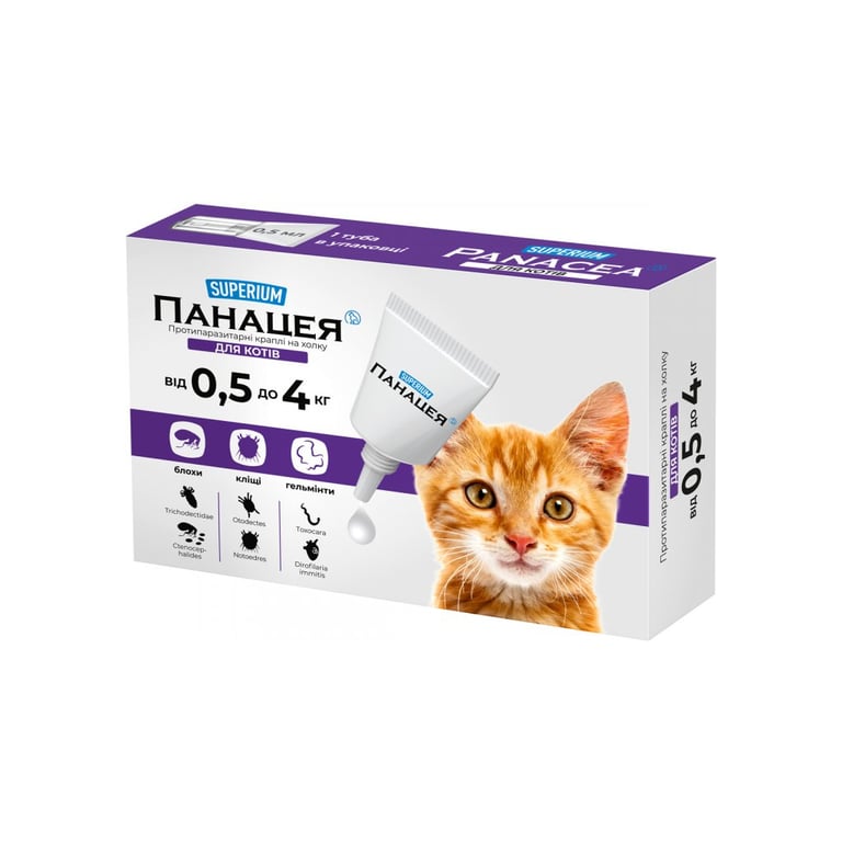 Краплі для тварин Superium Panacea Протипаразитарні для котів від 0.5 до 4 кг (9134)