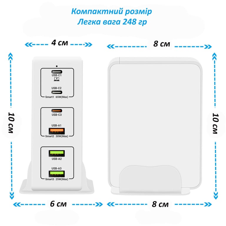 Зарядний пристрій XoKo QC-490 6 ports 120W 3xType-C (QC-490-WH) - фото 3