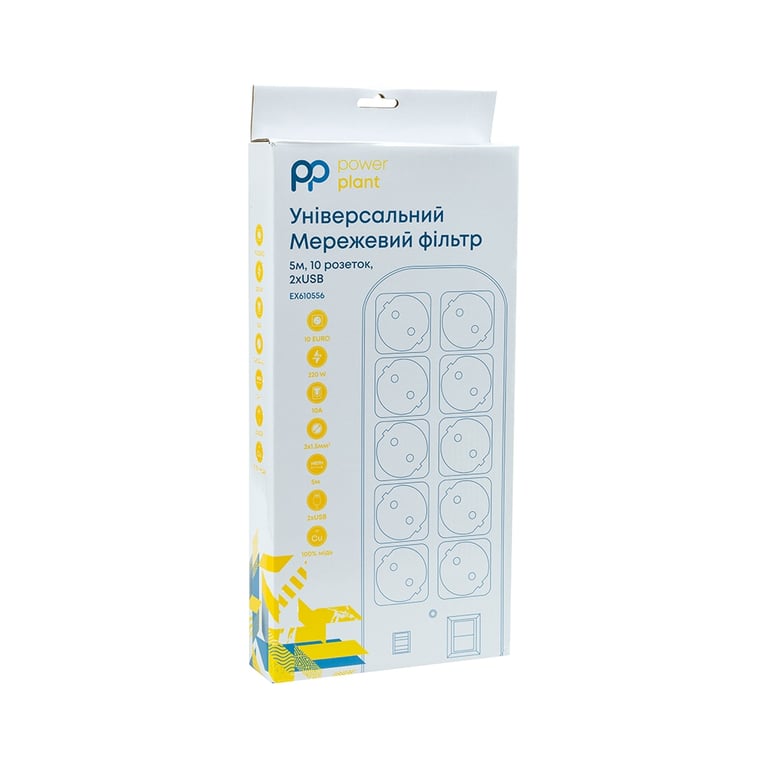 Мережевий фільтр живлення PowerPlant 5м, 10 розеток, USB, євро, 100% мідь (YS-N6065/5) (EX610556) - фото 3