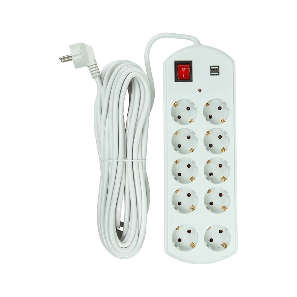 Мережевий фільтр живлення PowerPlant 10м, 10 розеток, USB, євро, 100% мідь (YS-N6065/10) (EX610563) - фото 2 Мережевий фільтр живлення PowerPlant 10м, 10 розеток, USB, євро, 100% мідь (YS-N6065/10) (EX610563) - фото 2