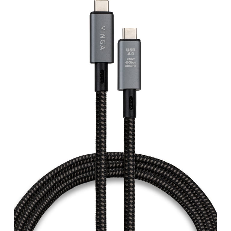 Дата кабель USB-C to USB-C 0.8m USB4 240W 40GBps 8K60Hz Nylon Vinga (VCPDCU4) - фото 1
