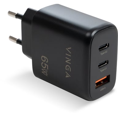 Зарядний пристрій Vinga GaN 65W PD+QC 2C1A ports Wall Charger (VCPCHCCA65B) - фото 1