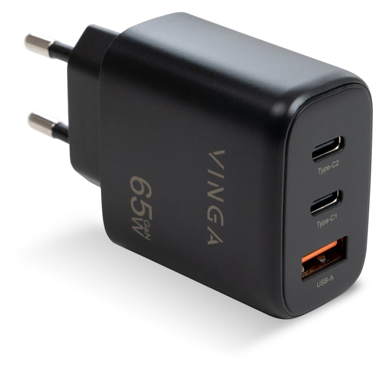Зарядний пристрій Vinga GaN 65W PD+QC 2C1A ports Wall Charger (VCPCHCCA65B) - фото 1