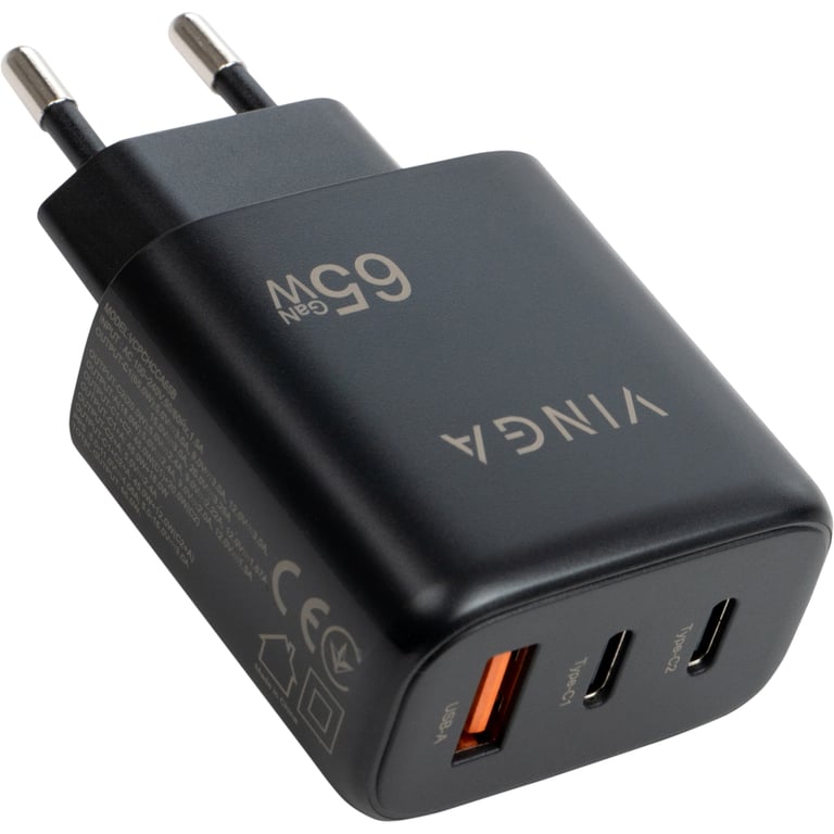 Зарядний пристрій Vinga GaN 65W PD+QC 2C1A ports Wall Charger (VCPCHCCA65B) - фото 3