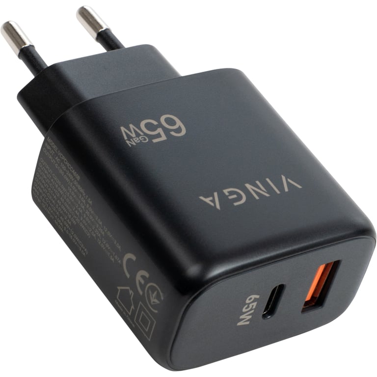 Зарядний пристрій Vinga GaN 65W PD+QC 1C1A ports Wall Charger (VCPCHCA65B) - фото 3