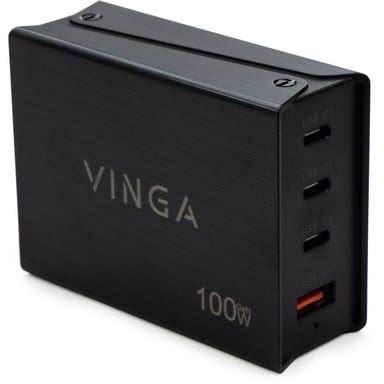 Зарядний пристрій Vinga GaN 100W PD+QC 3C1A ports 1.2m Wired Charger (VCPCH100CB) - фото 1
