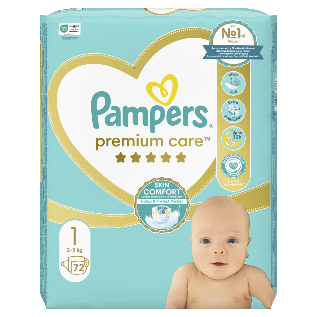 Підгузки Pampers Premium Care Розмір 1 (2-5 кг) 72 шт (8006540858073) - фото 2 Підгузки Pampers Premium Care Розмір 1 (2-5 кг) 72 шт (8006540858073) - фото 2