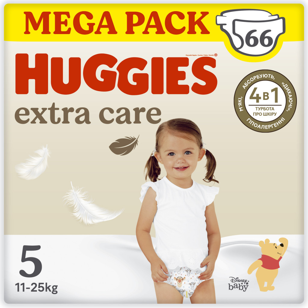 Підгузки Huggies Extra Care Size Розмір 5 (11-25 кг) 66 шт (5029053583174) - фото 1 Підгузки Huggies Extra Care Size Розмір 5 (11-25 кг) 66 шт (5029053583174) - фото 1