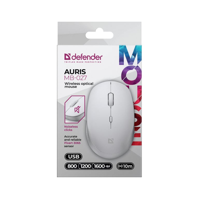 Мишка Defender Auris MB-027 Silent Wireless White (52028) - фото 6