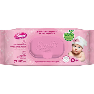 Дитячі вологі серветки Smile baby для новонароджених з клапаном 72 шт (4823071617870) - фото 1
