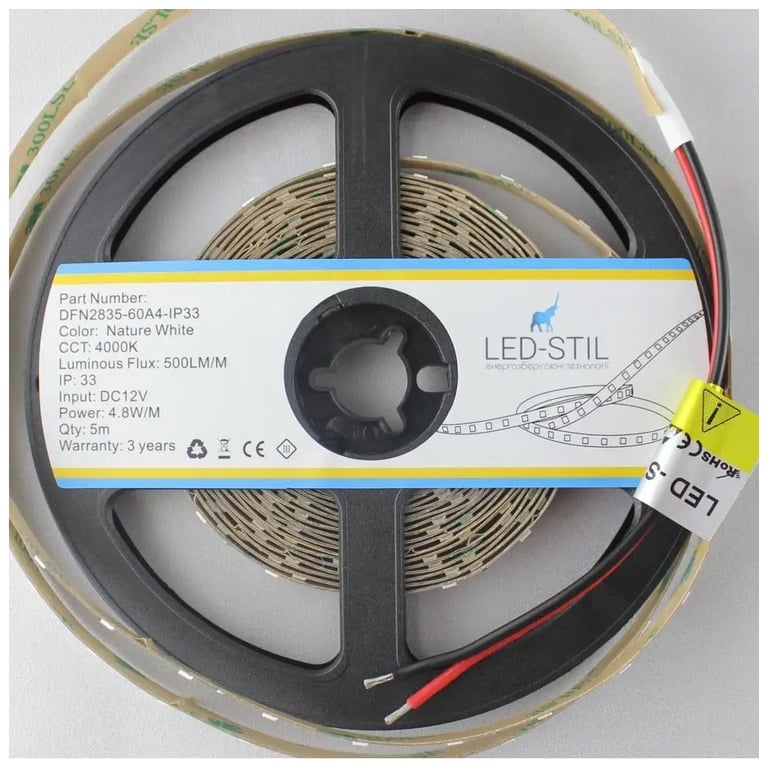 Світлодіодна стрічка LED-STIL 4000K 4,8 Вт/м 2835 60 діодів IP33 12 Вольт 500 lm нейтральне світло (DFN2835-60A4-IP33) - фото 2