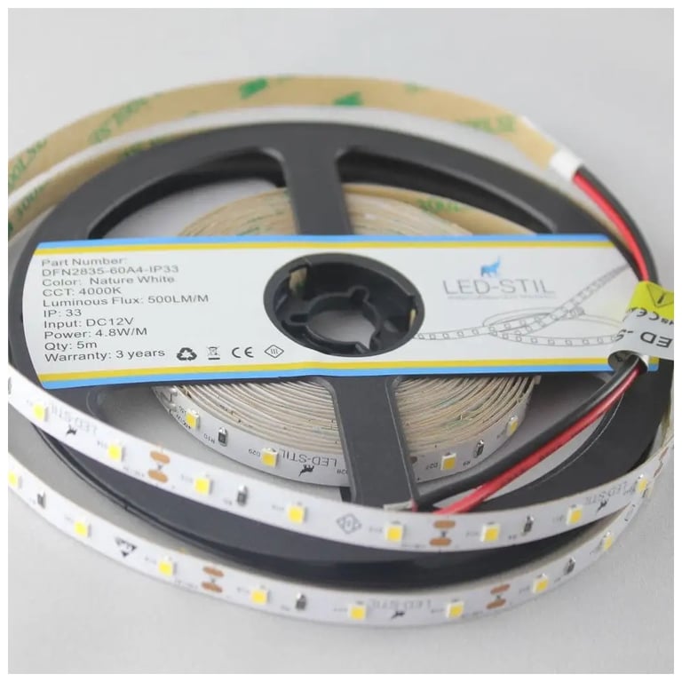 Світлодіодна стрічка LED-STIL 4000K 4,8 Вт/м 2835 60 діодів IP33 12 Вольт 500 lm нейтральне світло (DFN2835-60A4-IP33) - фото 3