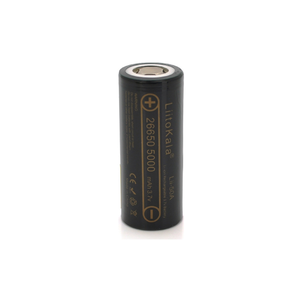 Акумулятор 26650 5000mAh (5100-5500mAh) 25A, 3.7V (2.5-4.2V), Black, 2шт в уп., ціна за 1шт Liitokala (Lii-50A / 23383) Акумулятор 26650 5000mAh (5100-5500mAh) 25A, 3.7V (2.5-4.2V), Black, 2шт в уп., ціна за 1шт Liitokala (Lii-50A / 23383)