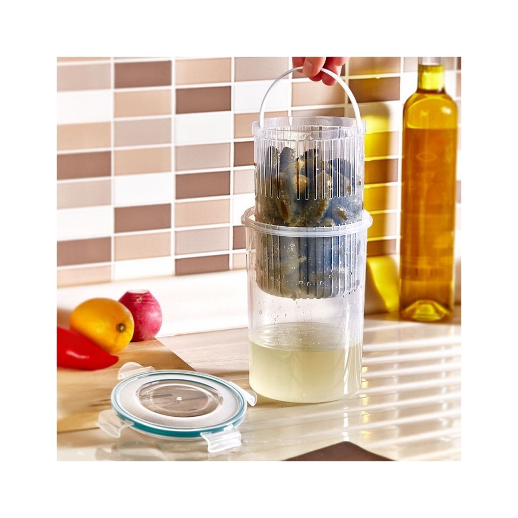 Харчовий контейнер Irak Plastik Fresh круглий 1,5 л з друшляком прозорий (5376) - фото 3 Харчовий контейнер Irak Plastik Fresh круглий 1,5 л з друшляком прозорий (5376) - фото 3